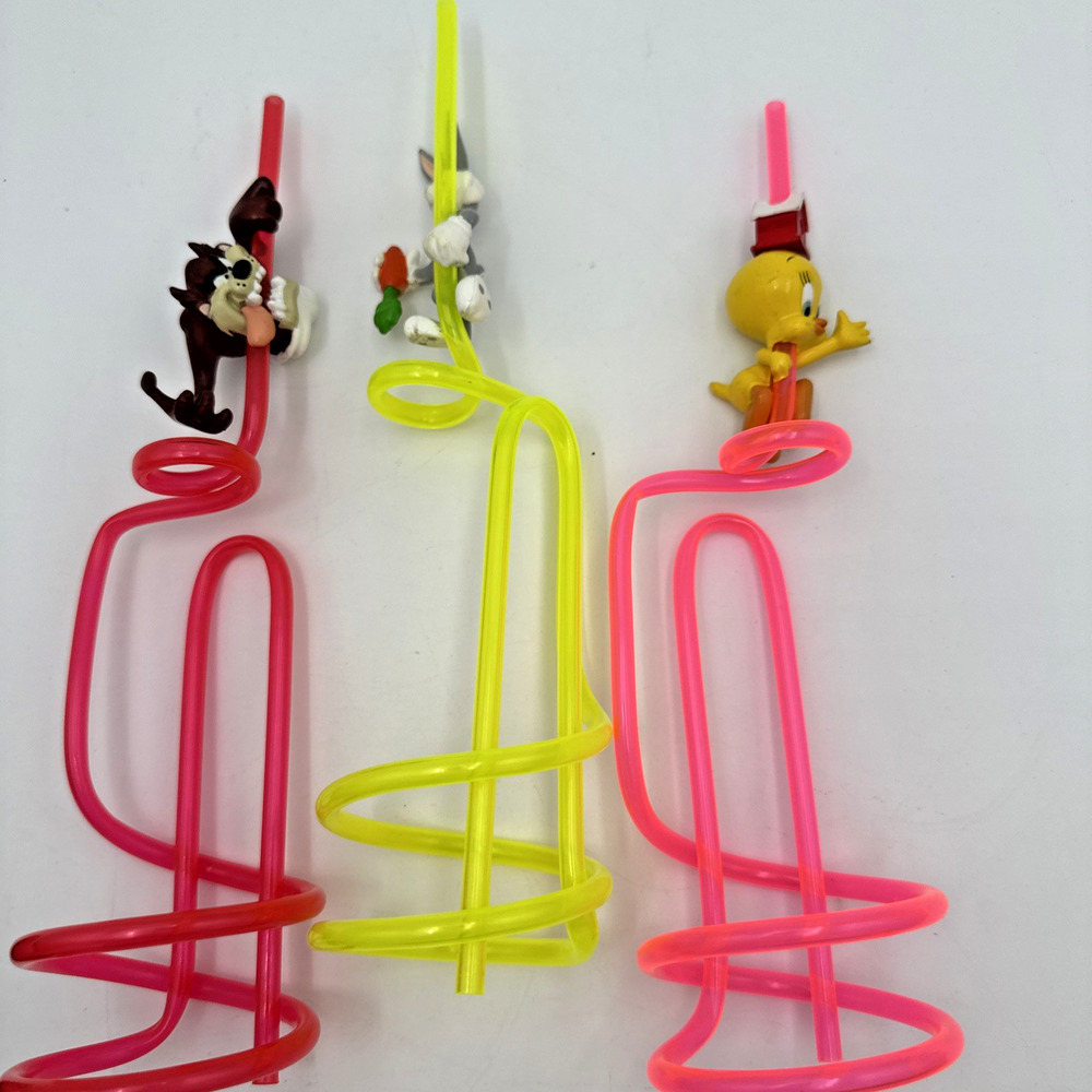 Lot of 3 Crazy Silly Straws Looney Tunes Sylvester, Tweety And Taz
